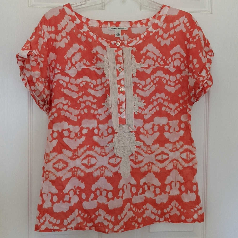 Banana Republic Orange/White Cotton Shirt